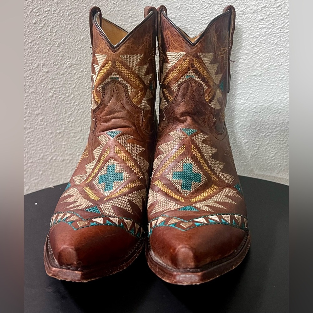 Roper Brown and Teal Patterned Heeled Boots
